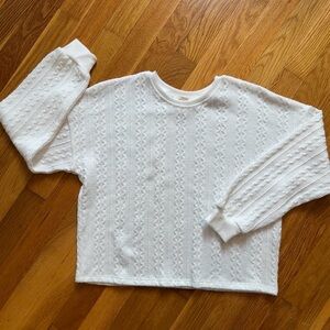 Urban Romantics Women's Small White Preppy Cable Knit Pullover Crew Neck Sweater